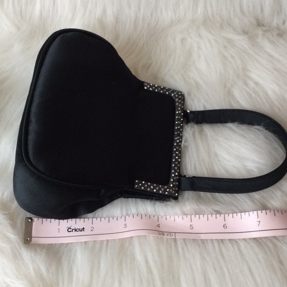 Lord & Taylor Black Satin Rhinestone Trim Evening Clutch - Picture 5 of 6
